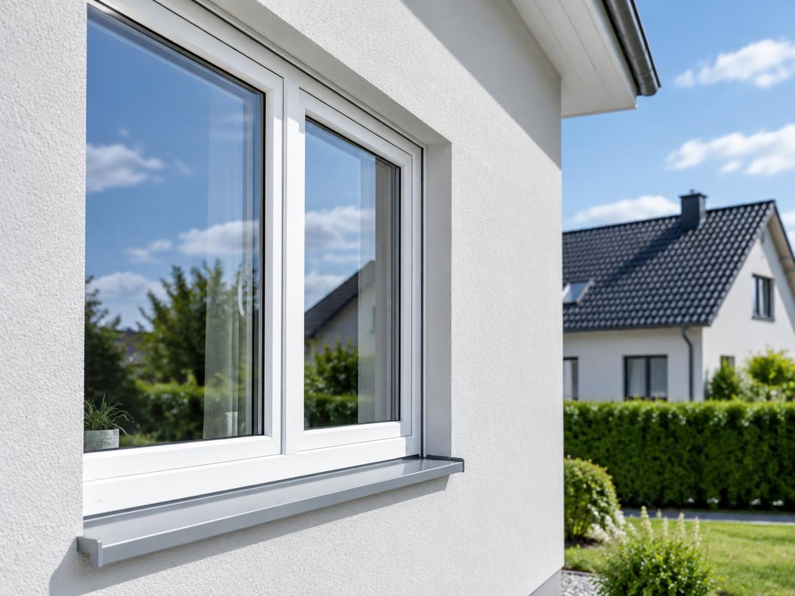 Nahaufnahme eines modernen neuen Fensters an einem deutschen Haus