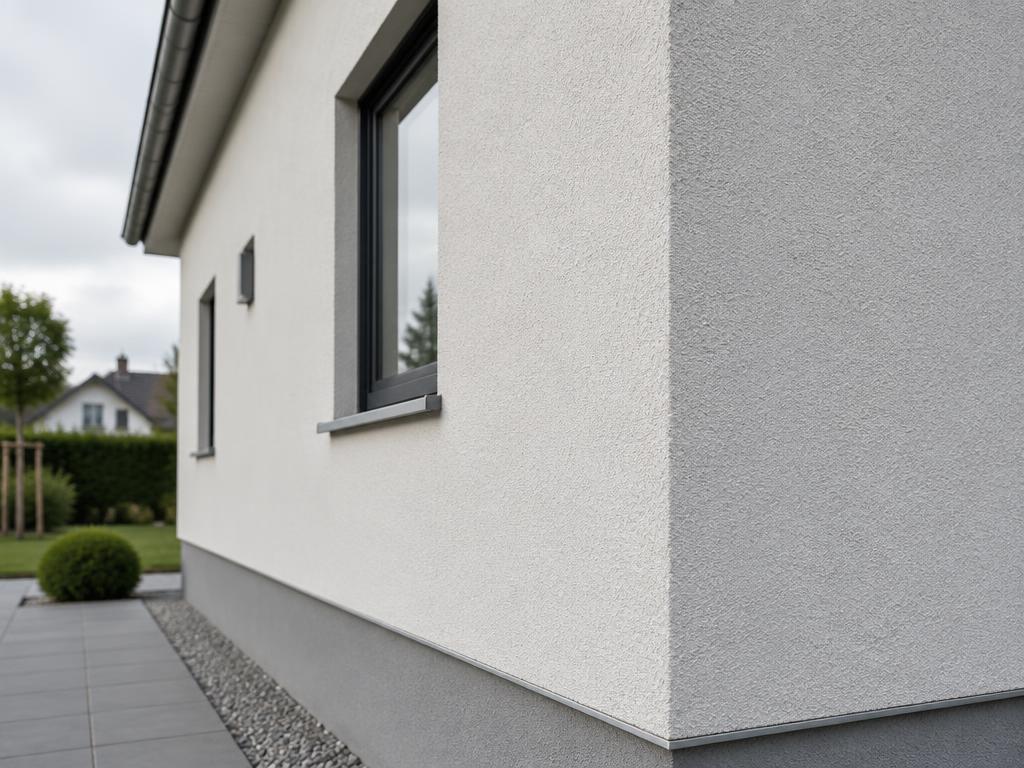 Nahaufnahme einer gedämmten Außenwand eines deutschen Einfamilienhauses